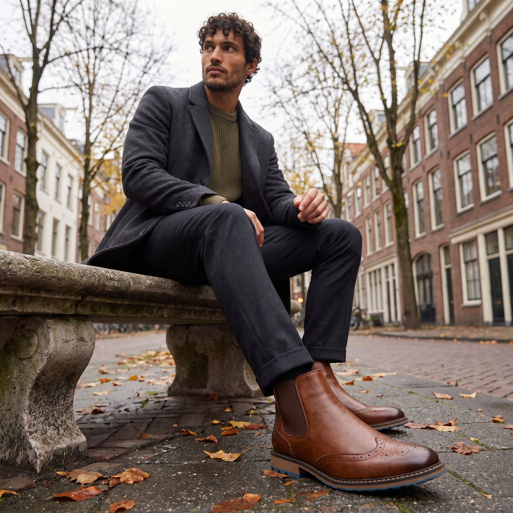 Men's Brogue Chelsea Boots - Wingtip Ankle Dress Boots