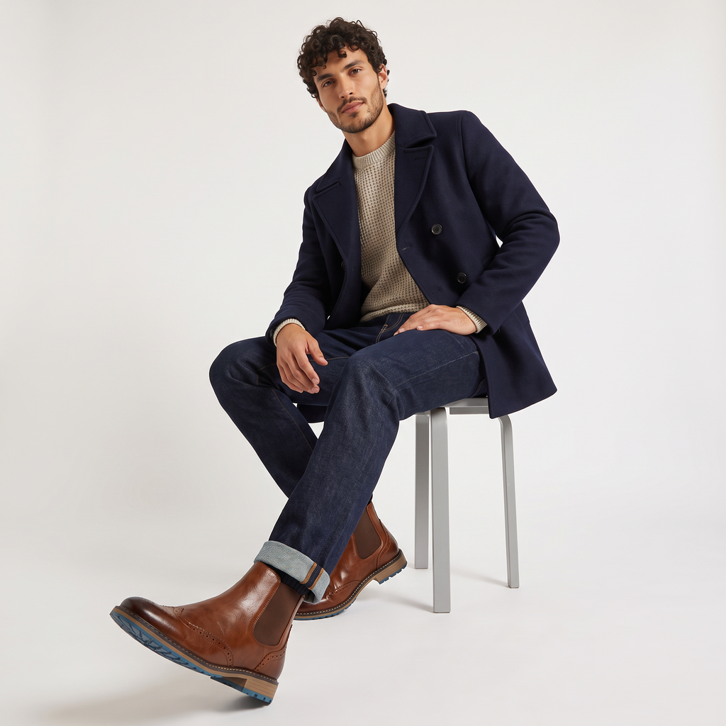 Men's Brogue Chelsea Boots - Wingtip Ankle Dress Boots