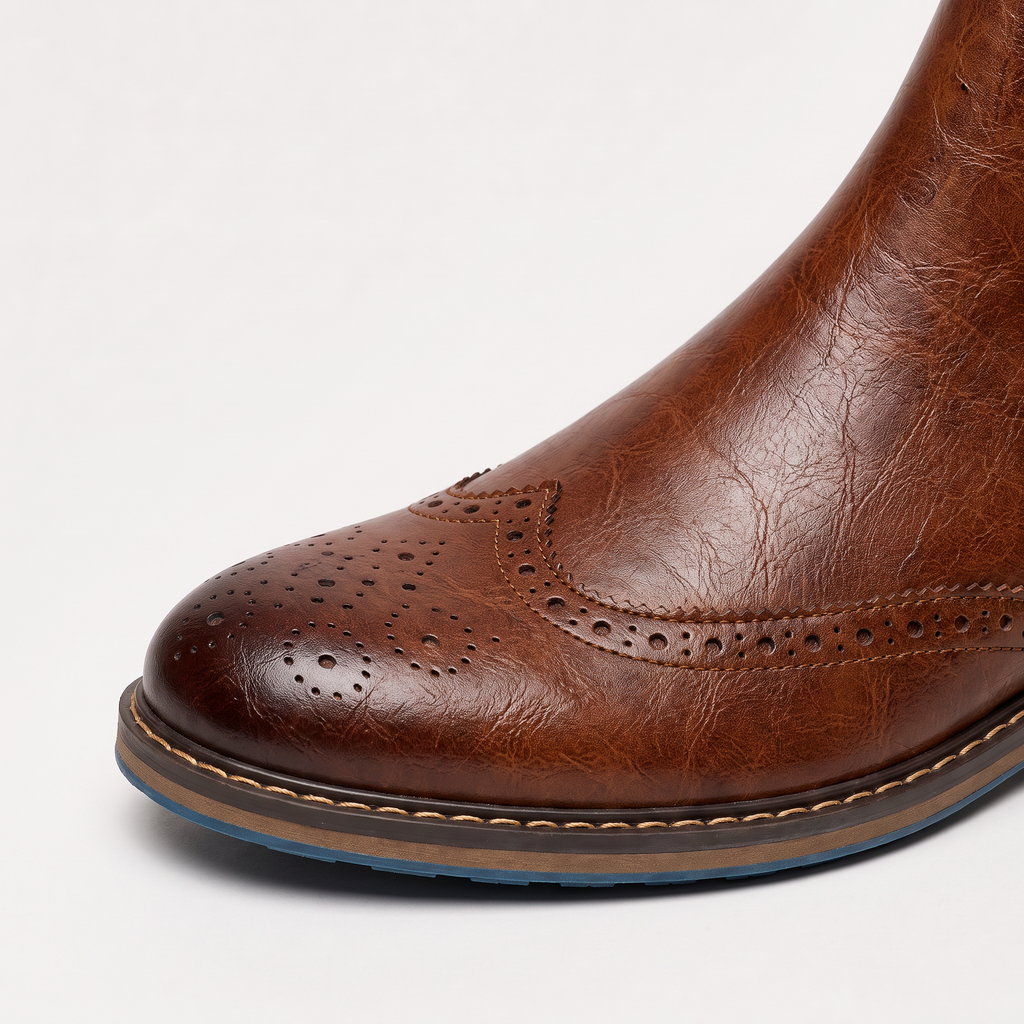 Men's Brogue Chelsea Boots - Wingtip Ankle Dress Boots