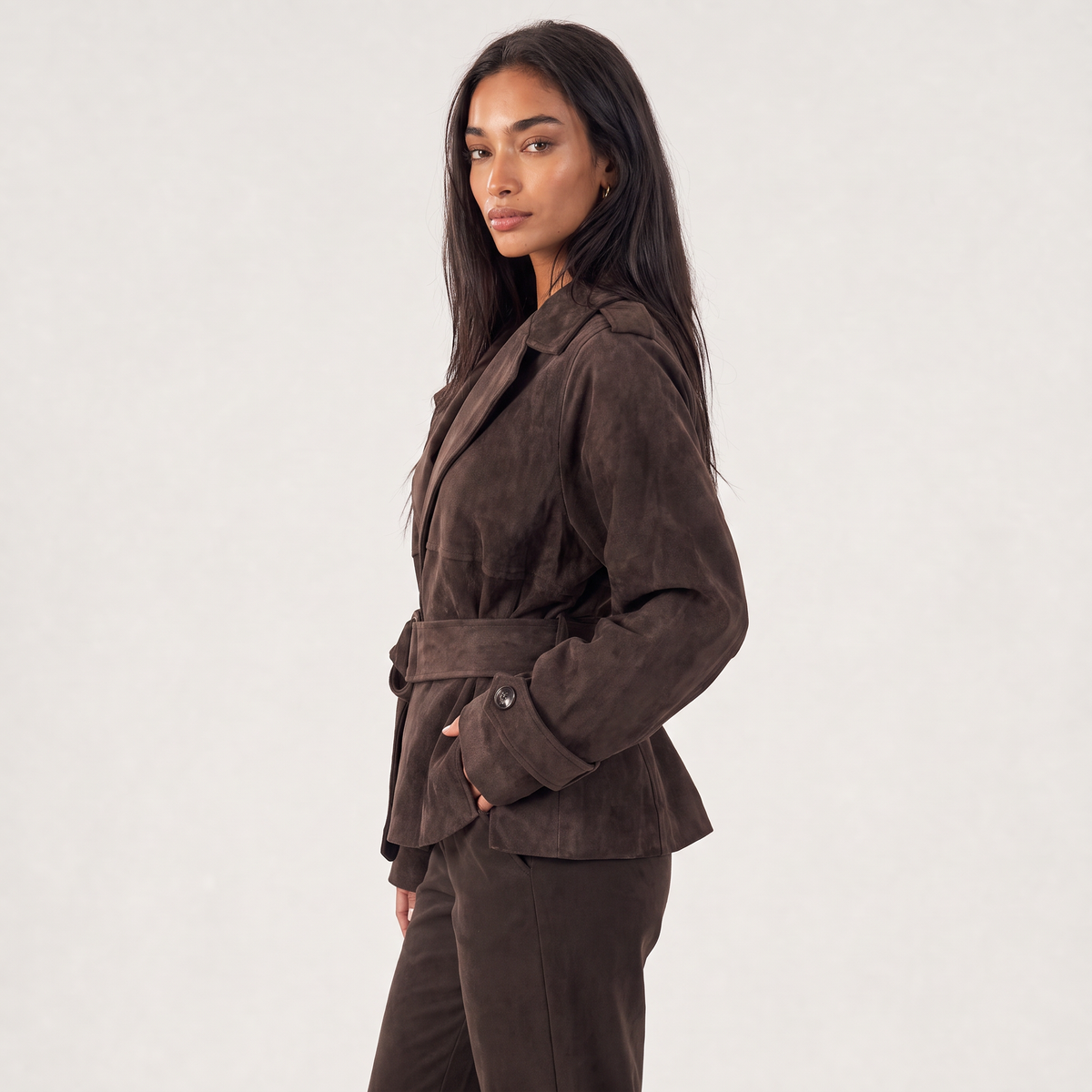 Women's Cropped Suede Trench Jacket