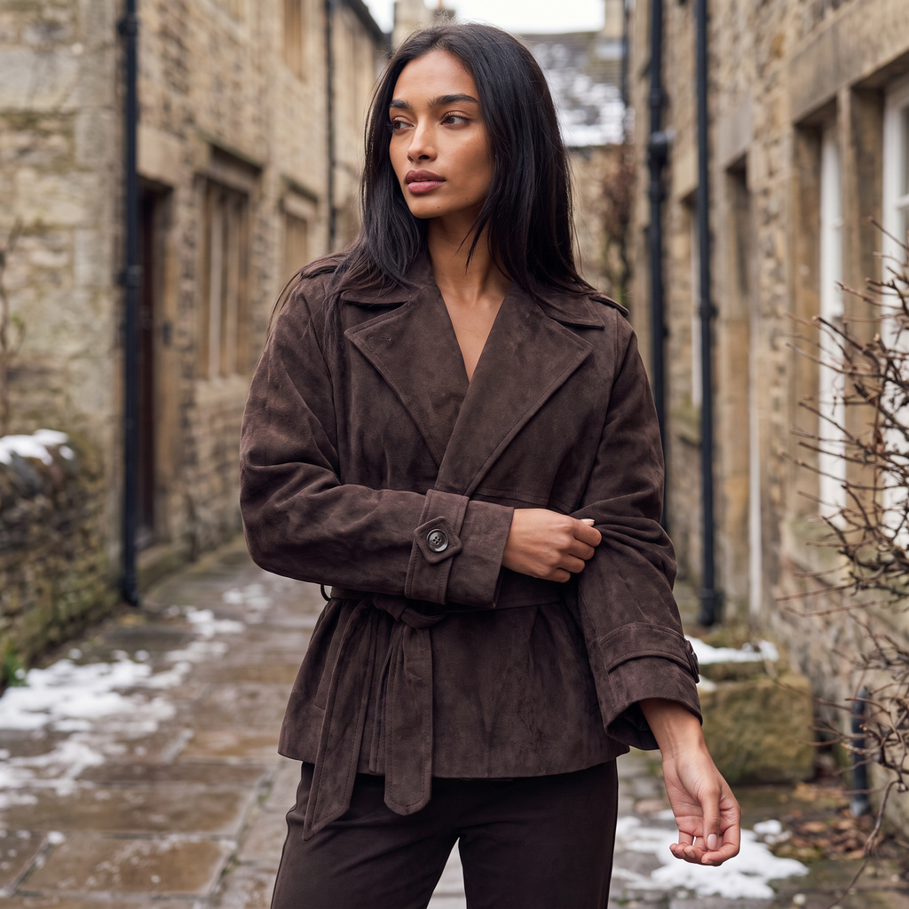 Women's Cropped Suede Trench Jacket