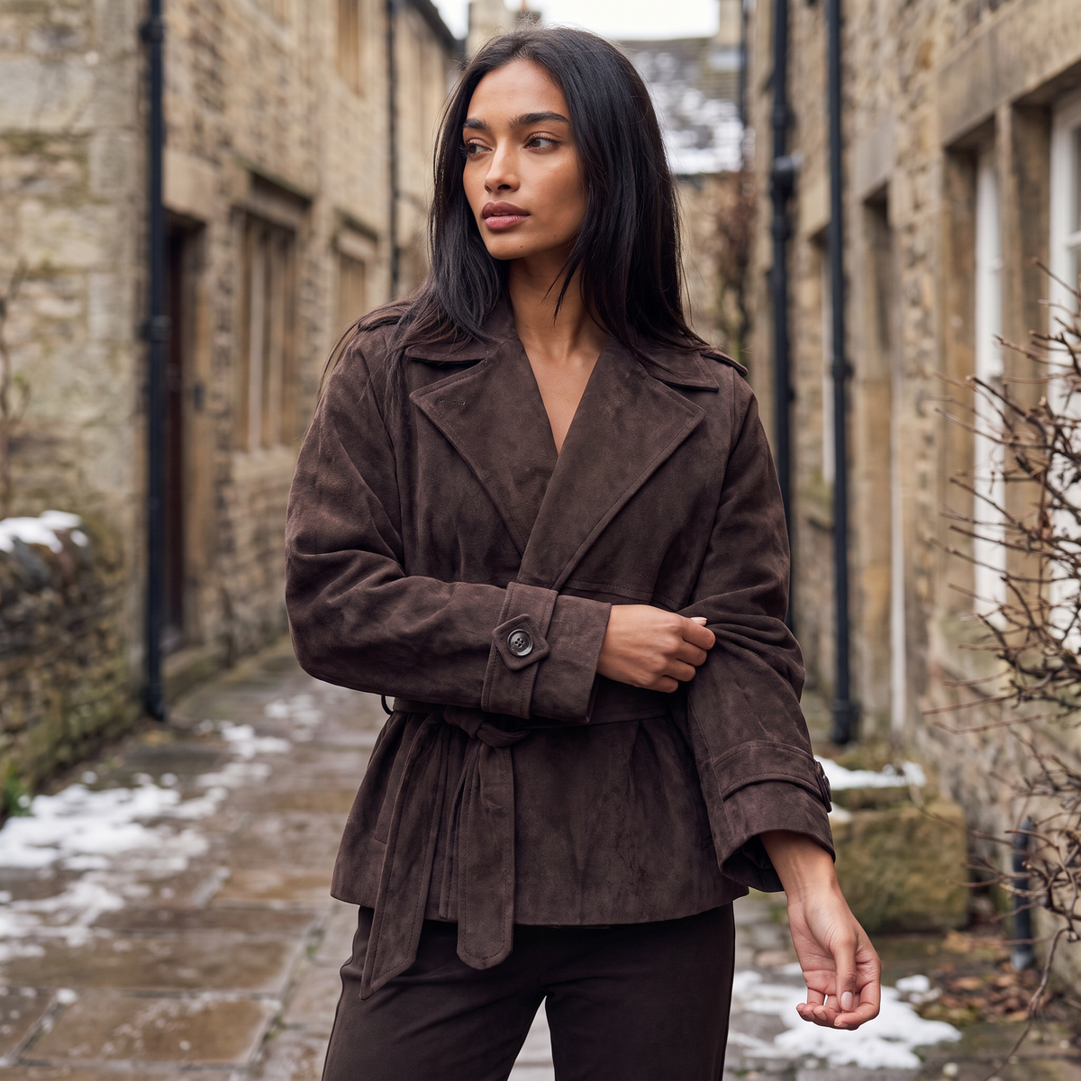 Women's Cropped Suede Trench Jacket