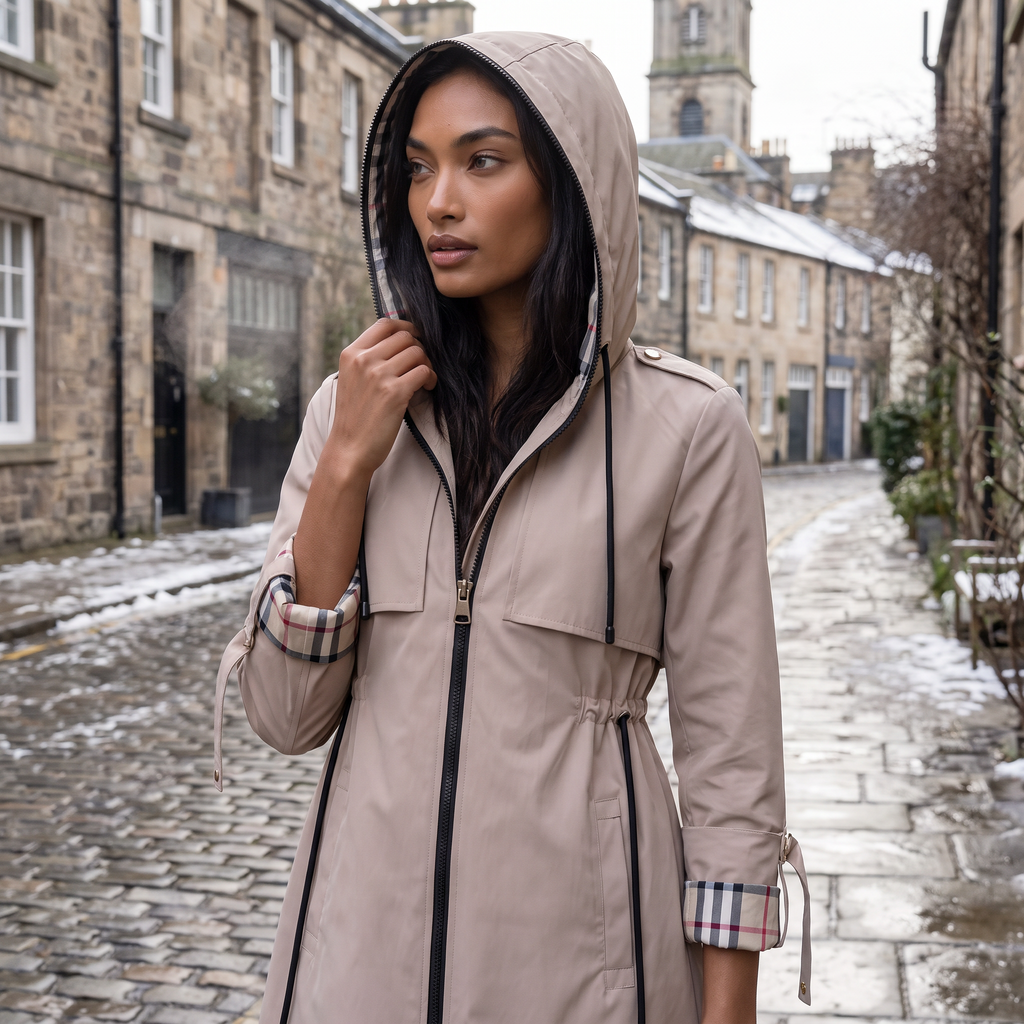 Women's Hooded Drawstring Longline Jacket