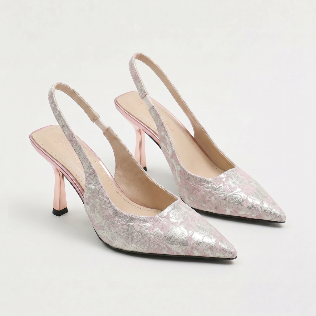 Women's Slingback Heels - Glitter Pointed Toe