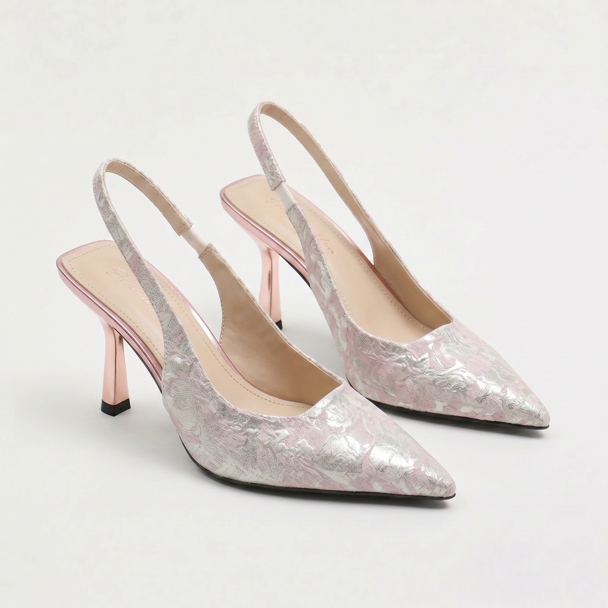 Women's Slingback Heels - Glitter Pointed Toe