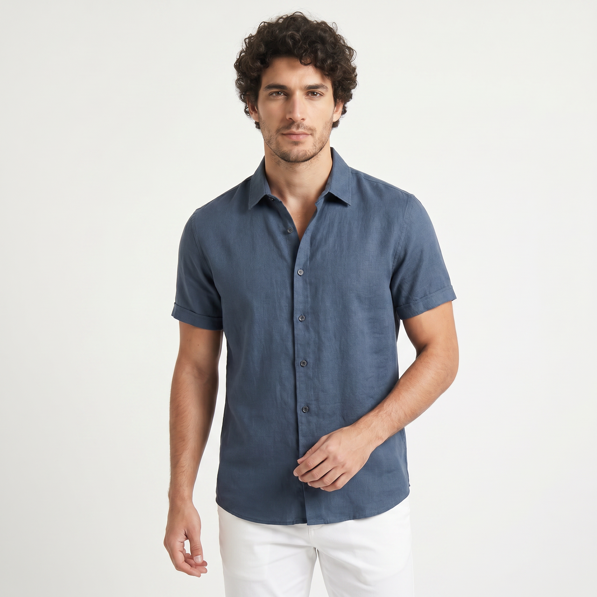Men's Cotton Linen Short Sleeve Shirt