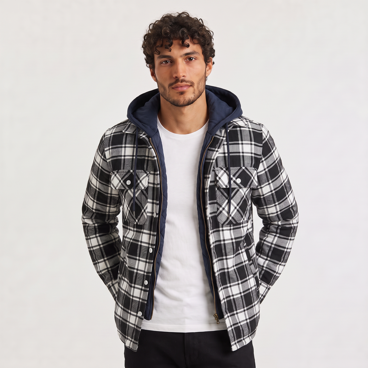 Men's Hooded Check Flannel Jacket