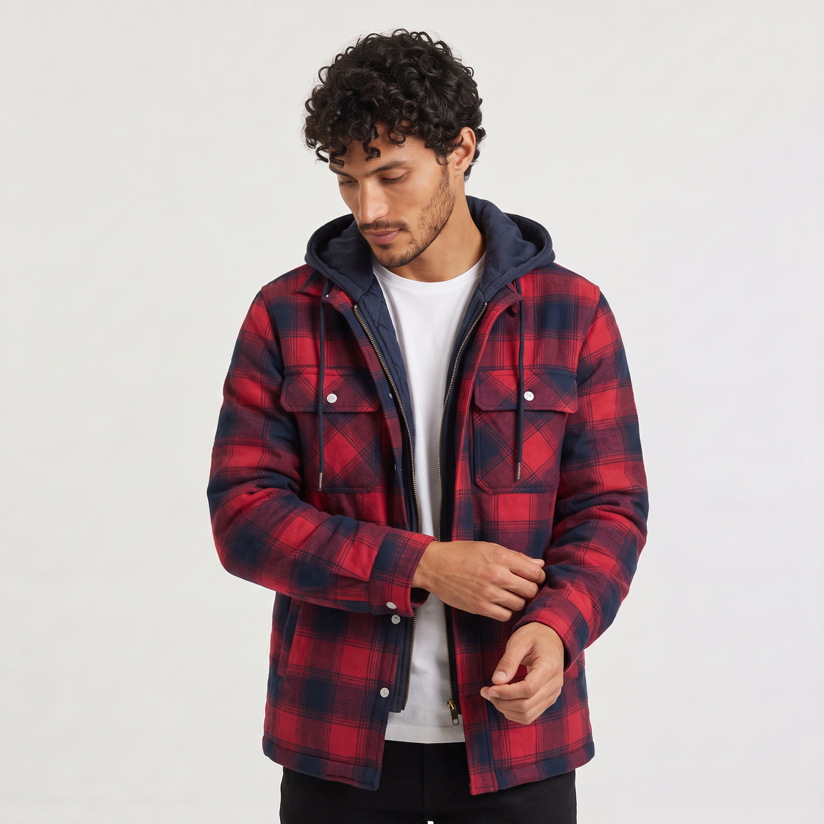 Men's Hooded Check Flannel Jacket