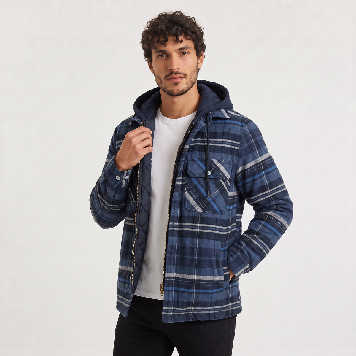 Men's Hooded Check Flannel Jacket