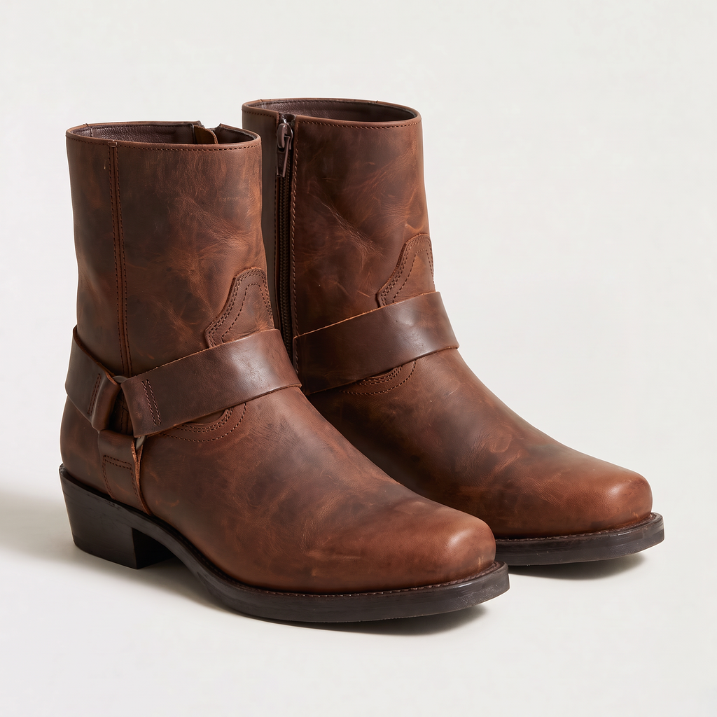 Men's Harness Western Leather Ankle Boots