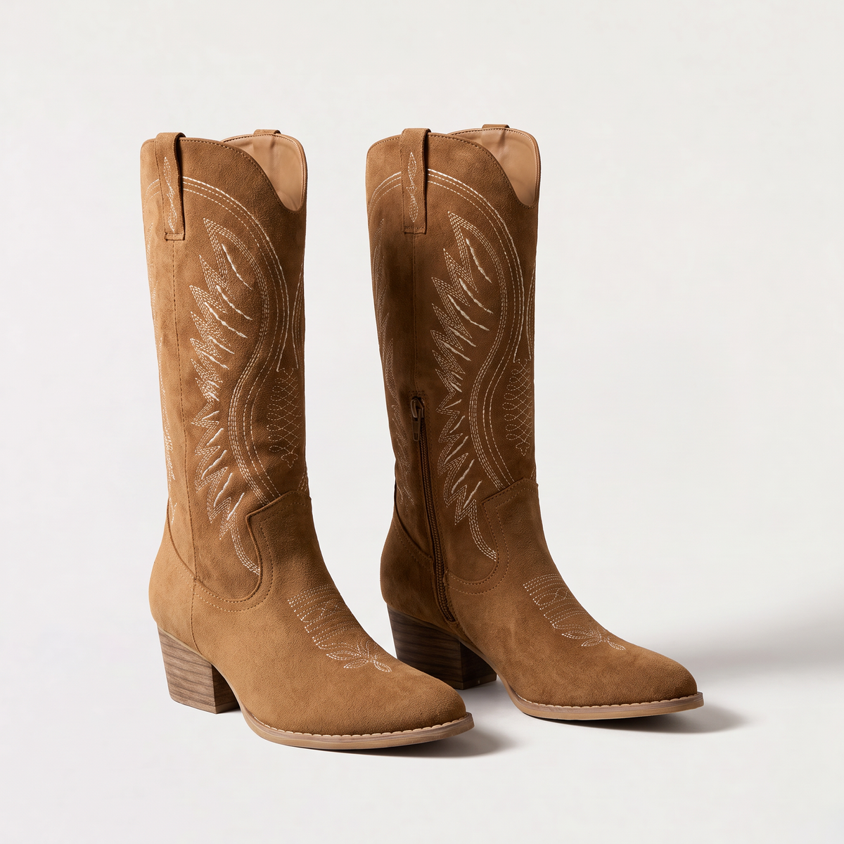 Women's Embroidered Suede-Look Cowboy Boots