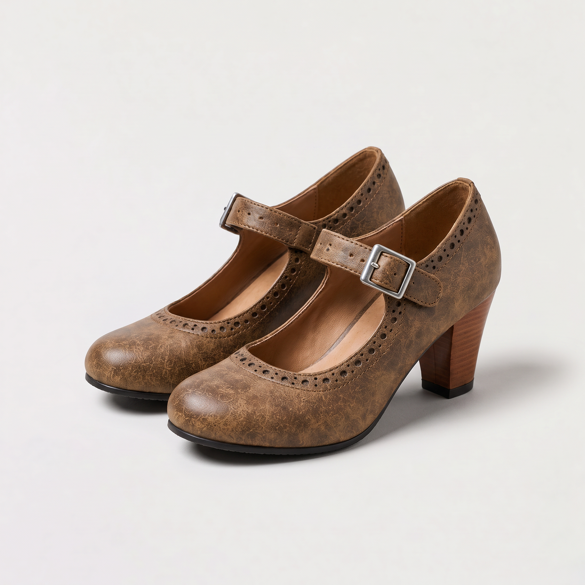 Women's Brogue Mary Jane Block Heel Shoes