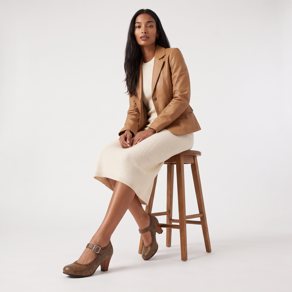 Women's Brogue Mary Jane Block Heel Shoes