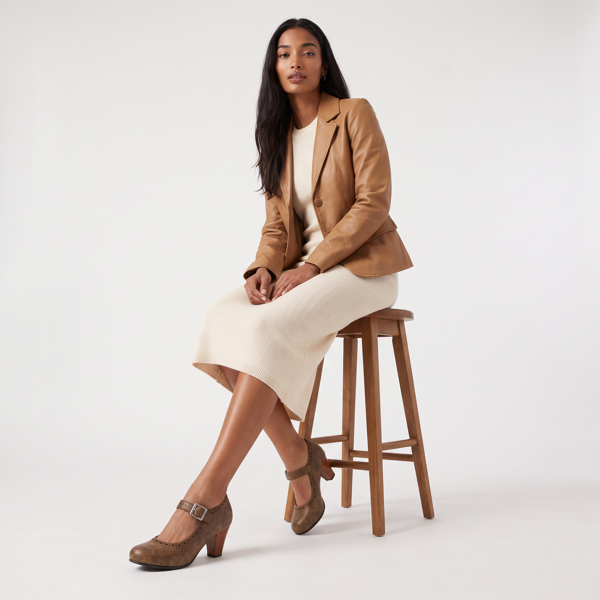 Women's Brogue Mary Jane Block Heel Shoes