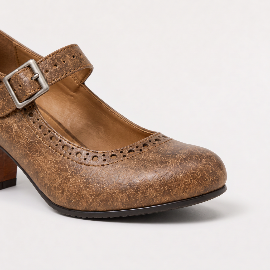 Women's Brogue Mary Jane Block Heel Shoes