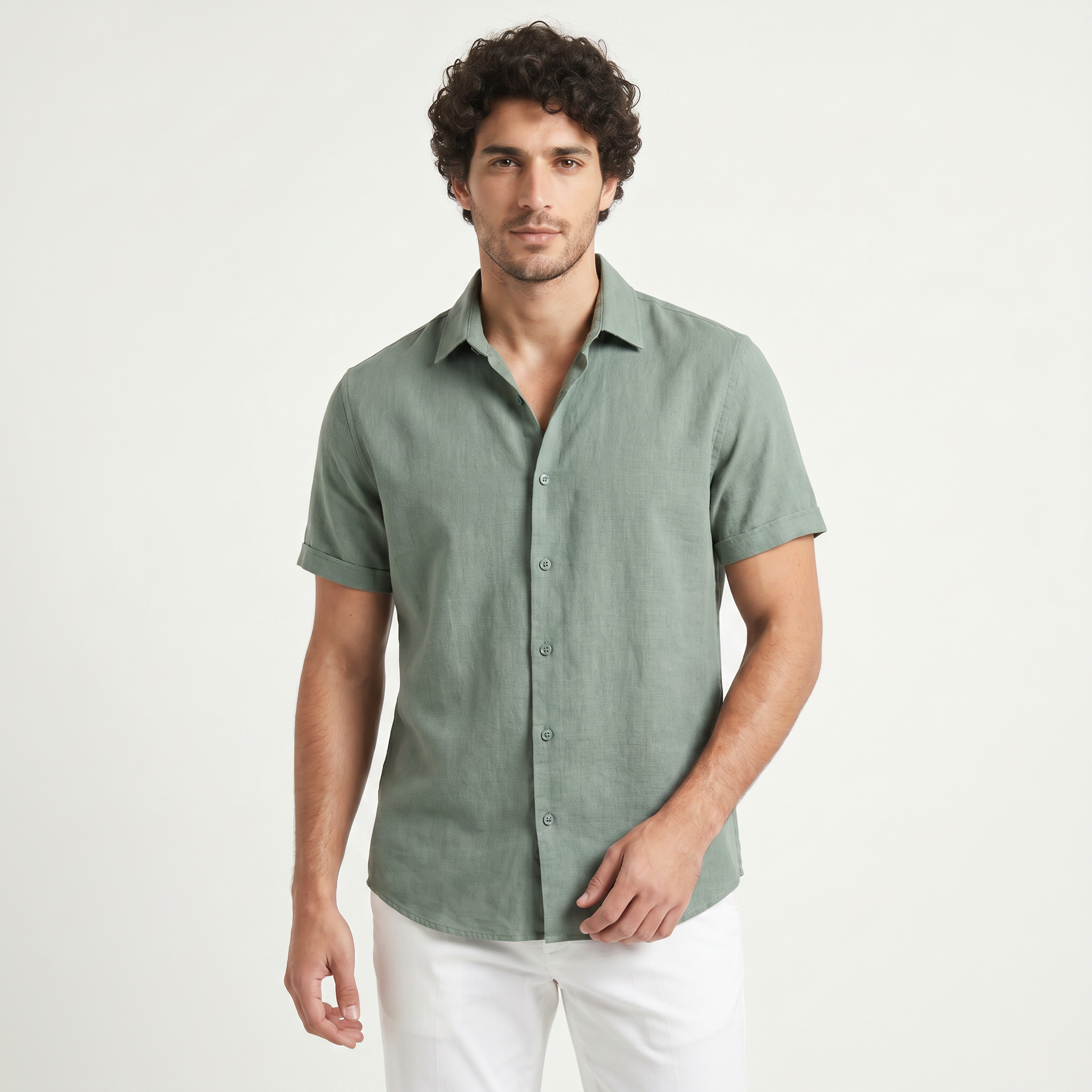 Men's Cotton Linen Short Sleeve Shirt
