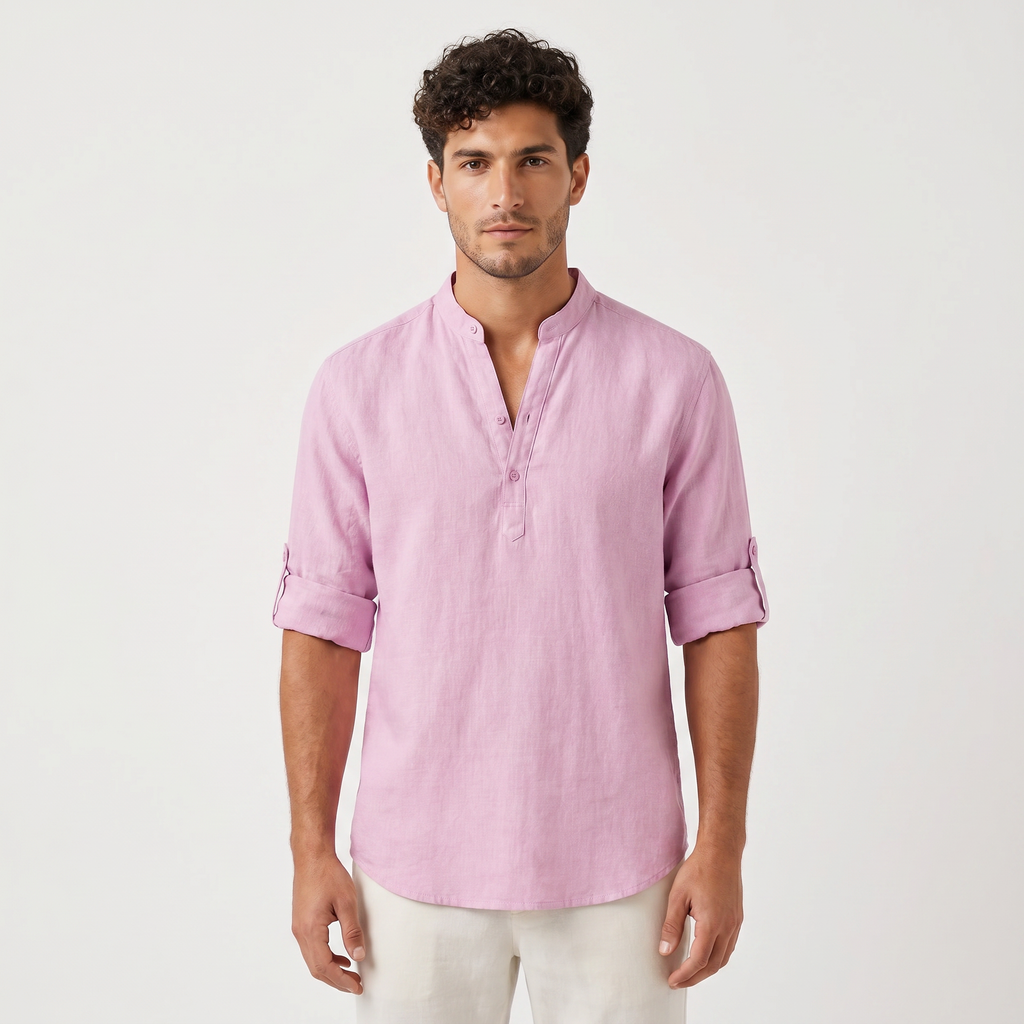 Men's Henley Neck Roll Sleeve Shirt