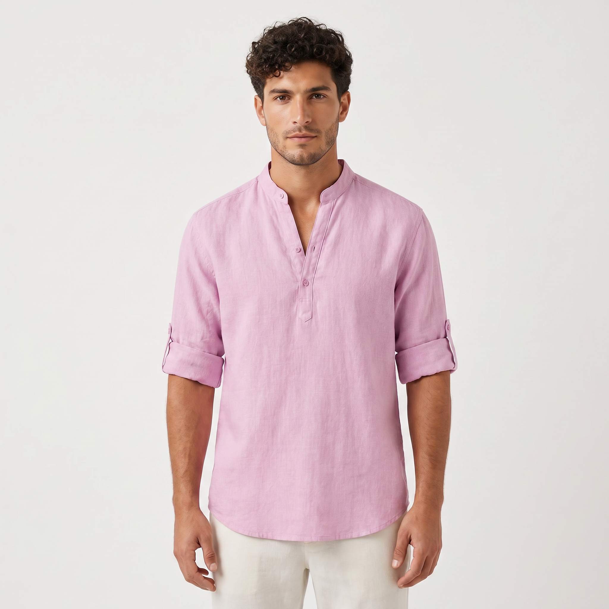 Men's Henley Neck Roll Sleeve Shirt