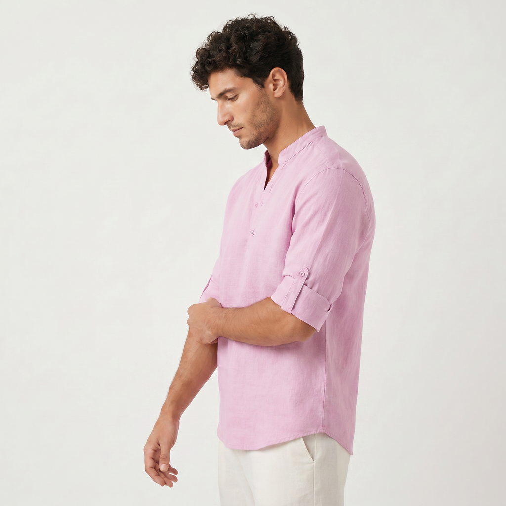Men's Henley Neck Roll Sleeve Shirt