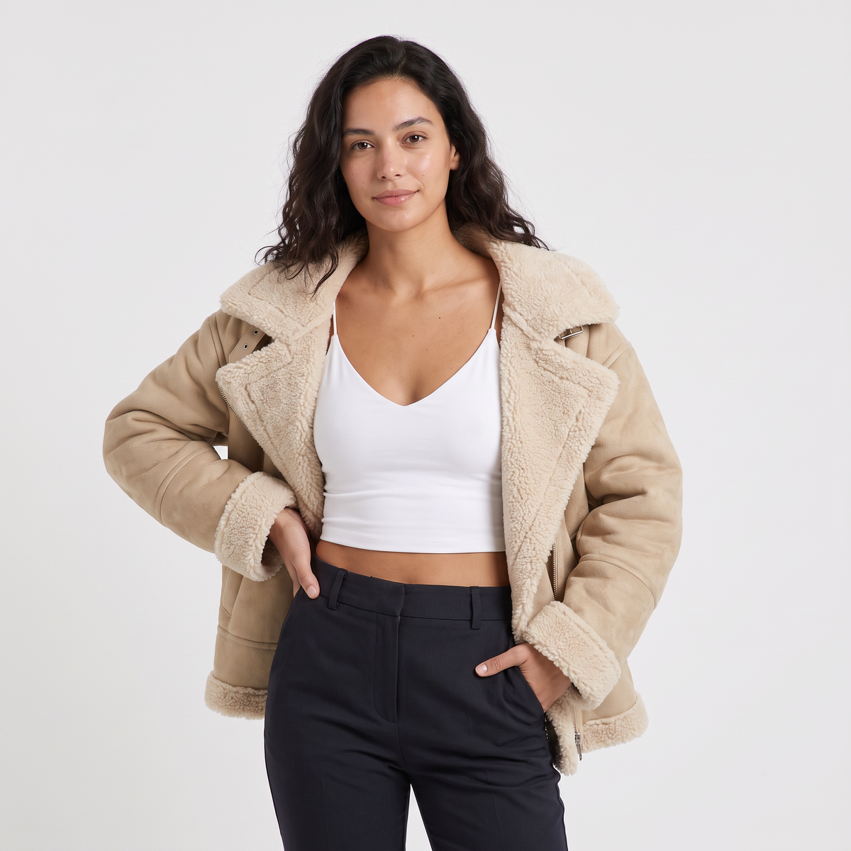 Women's Shearling-Trim Oversized Jacket