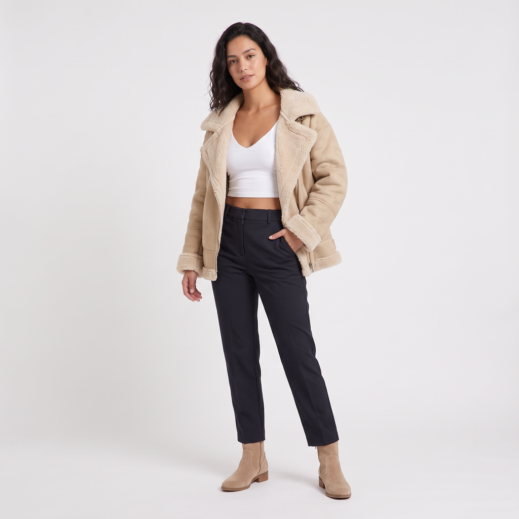 Women's Shearling-Trim Oversized Jacket