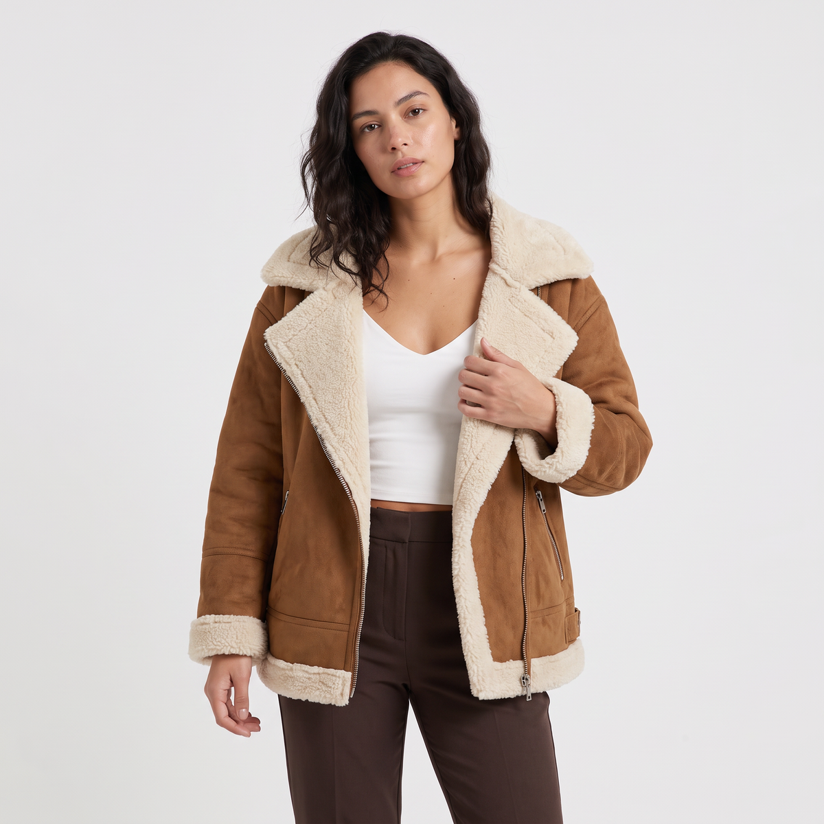 Women's Shearling-Trim Oversized Jacket