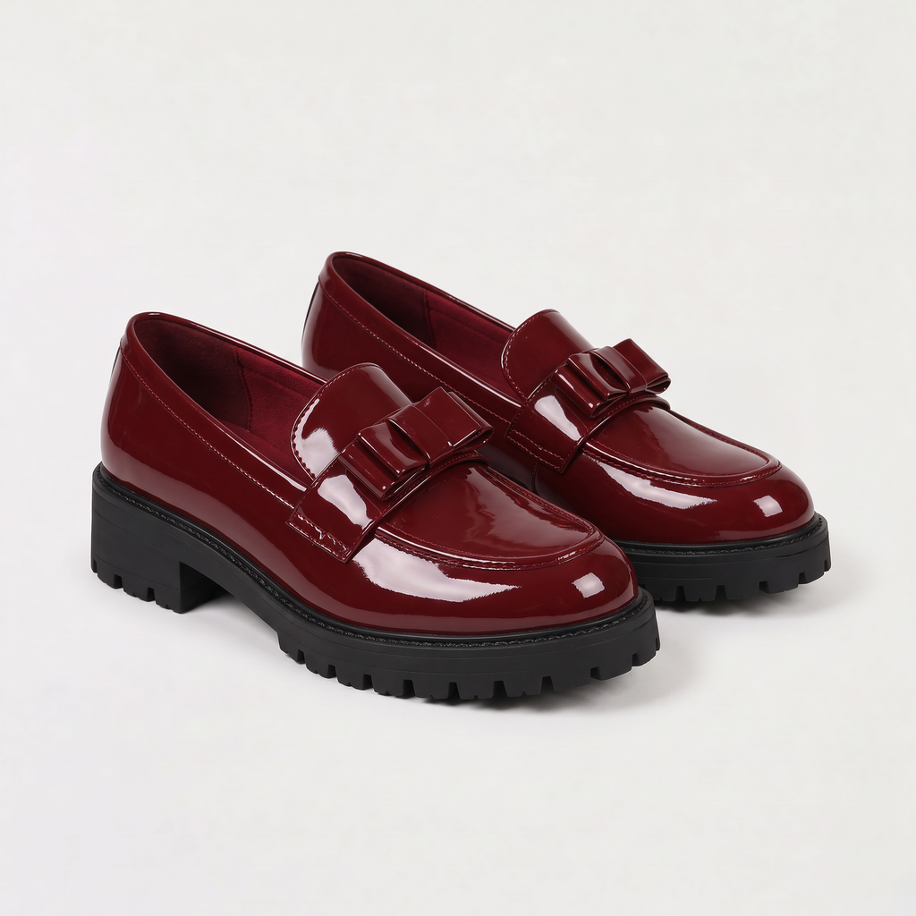 Women's Patent Bow Detail Chunky Loafers
