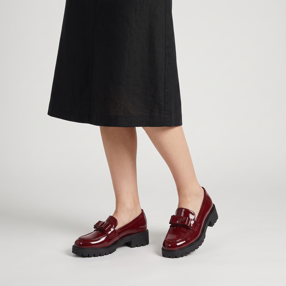 Women's Patent Bow Detail Chunky Loafers
