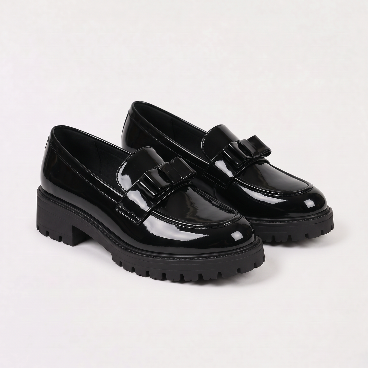 Women's Patent Bow Detail Chunky Loafers