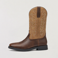 Mens Western Boots with Embroidered Shaft — Mid-Calf Square Toe Cowboy Boots