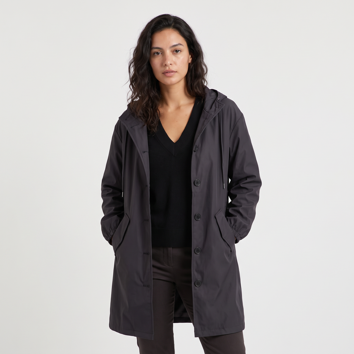 Women's Hooded Longline Waterproof Coat