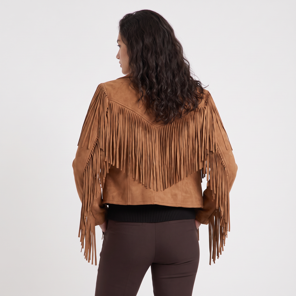 Women's Cropped Faux Suede Fringe Jacket