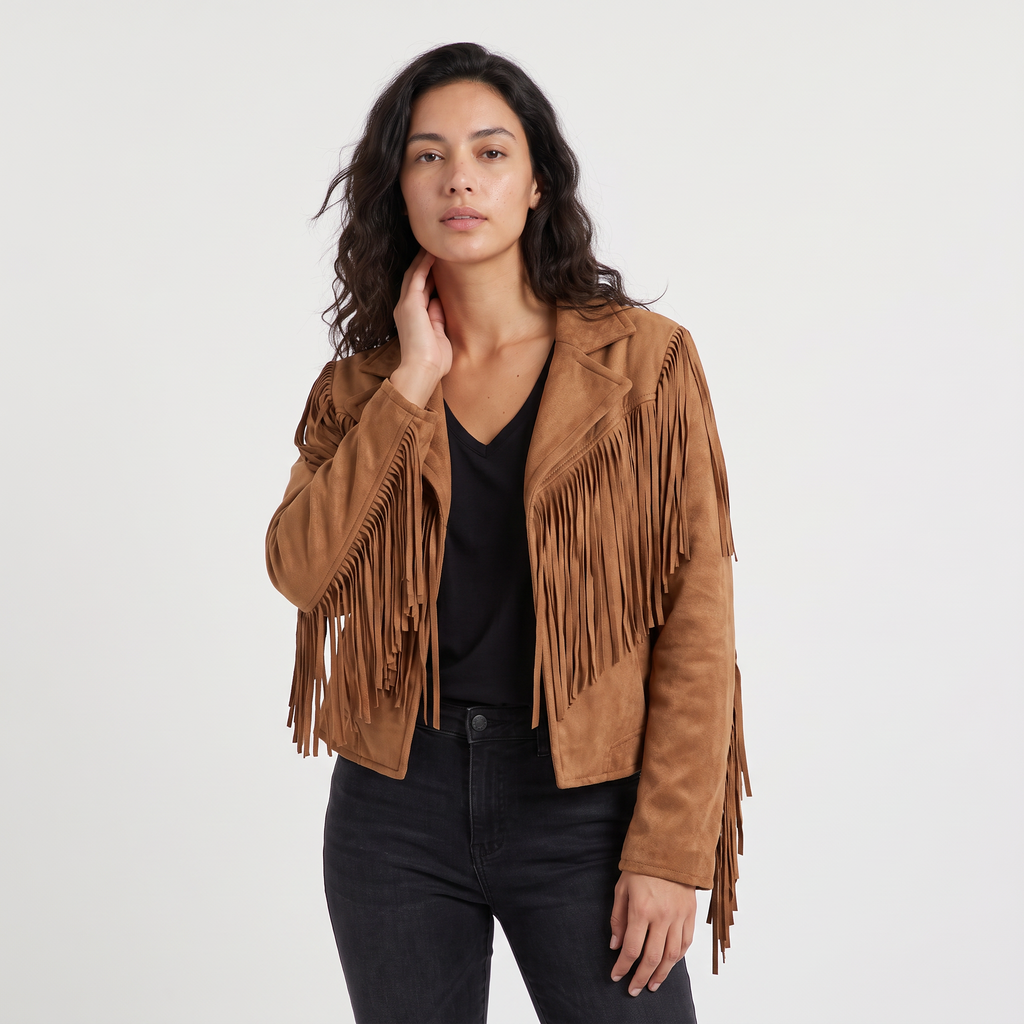 Women's Cropped Faux Suede Fringe Jacket