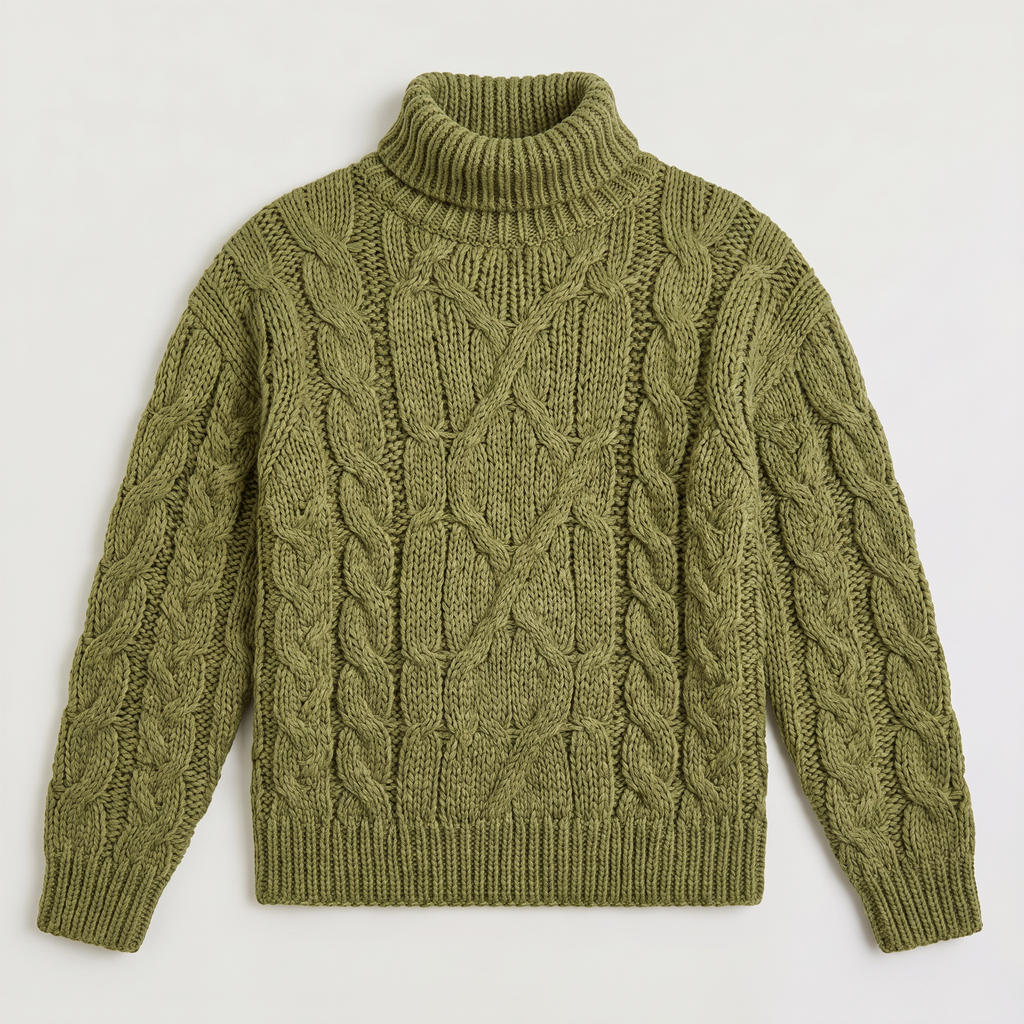 Men's Chunky Cable Knit Roll Neck Winter Jumper