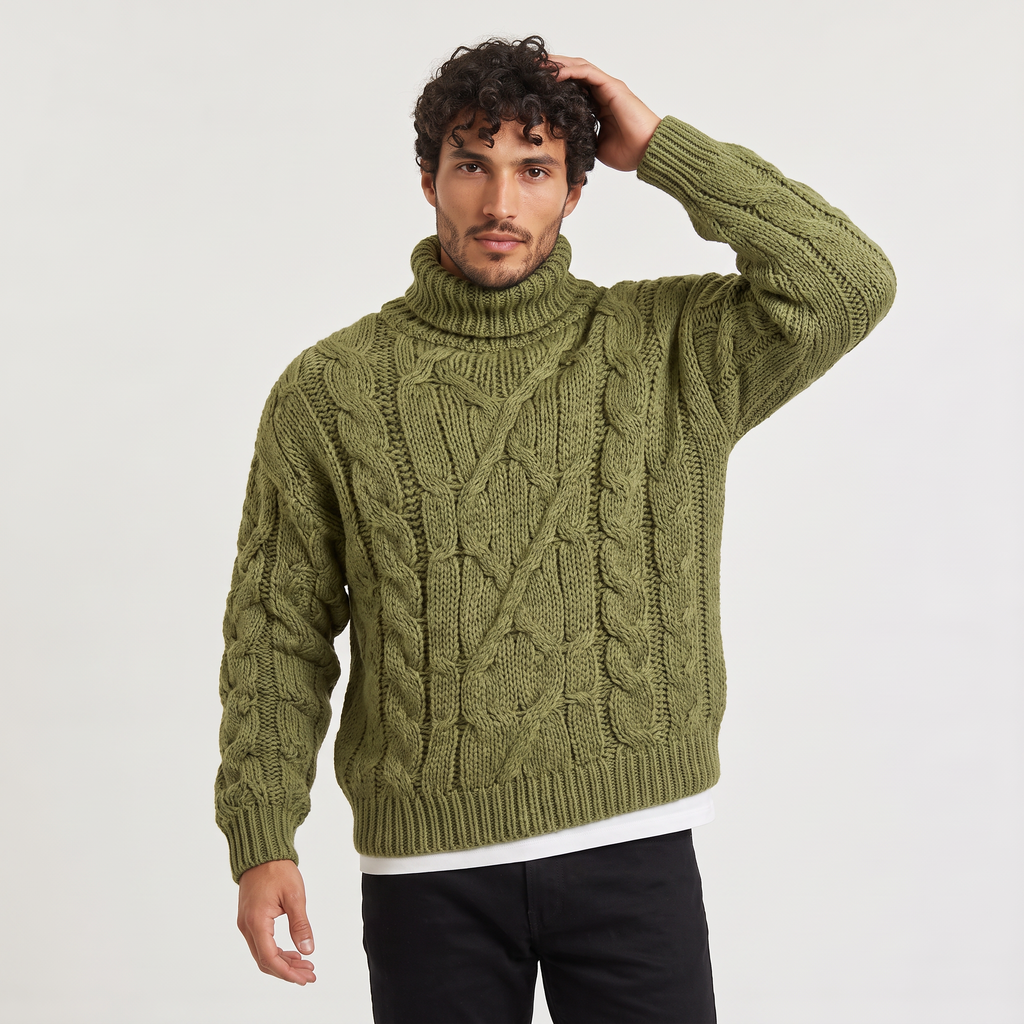 Men's Chunky Cable Knit Roll Neck Winter Jumper