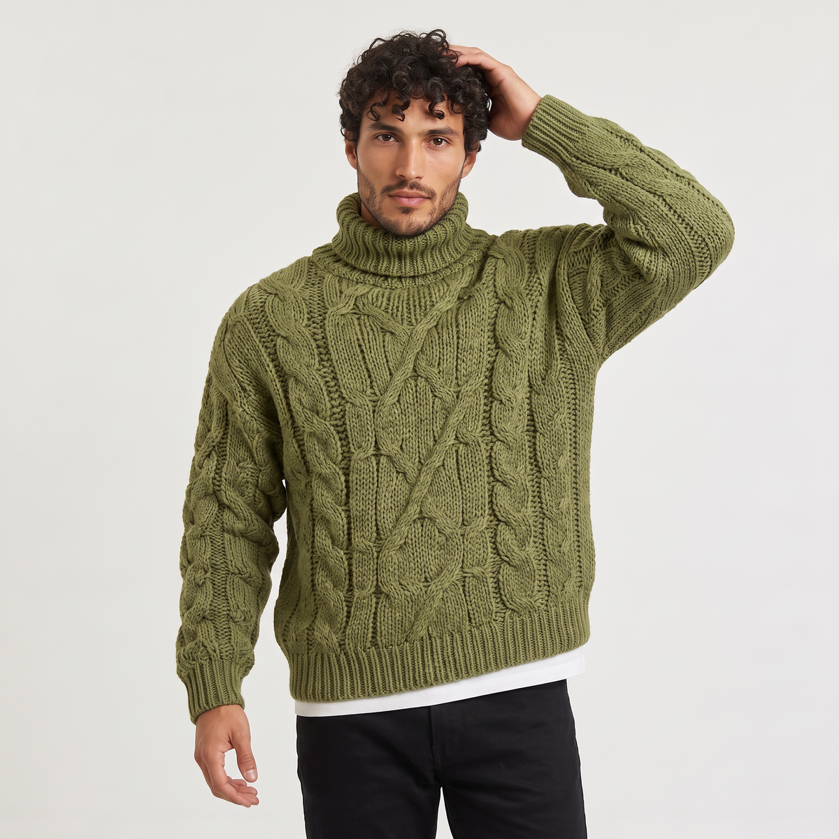 Men's Chunky Cable Knit Roll Neck Winter Jumper