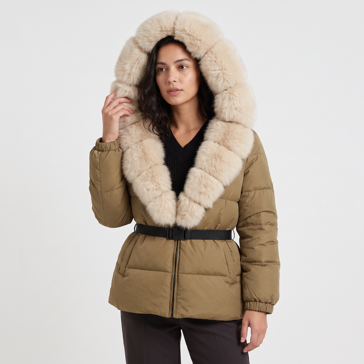 Women's Winter Faux Fur Hooded Puffer Jacket