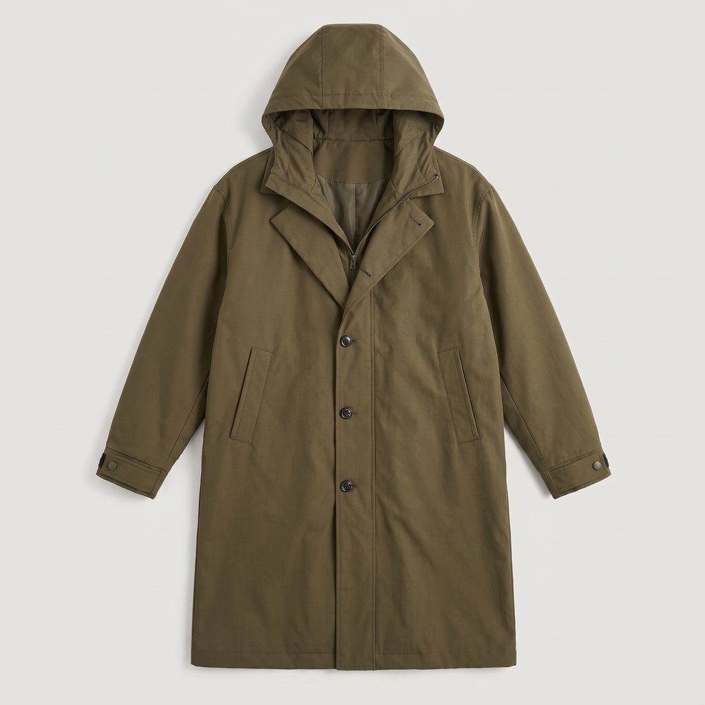 Men's Hooded Longline Waterproof Trench Coat