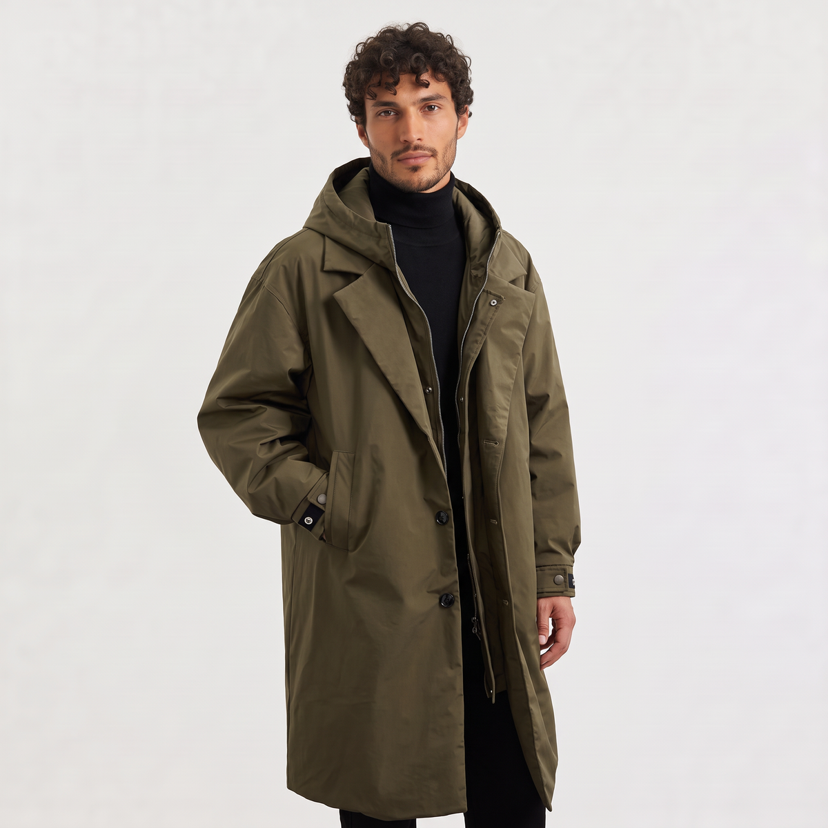 Men's Hooded Longline Waterproof Trench Coat