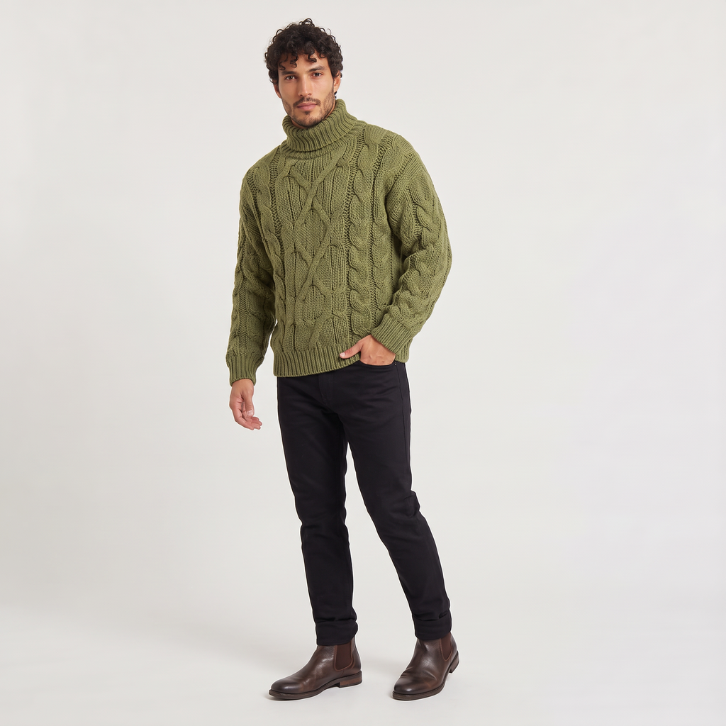 Men's Chunky Cable Knit Roll Neck Winter Jumper