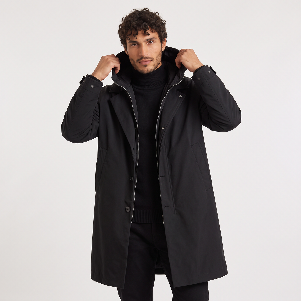 Men's Hooded Longline Waterproof Trench Coat