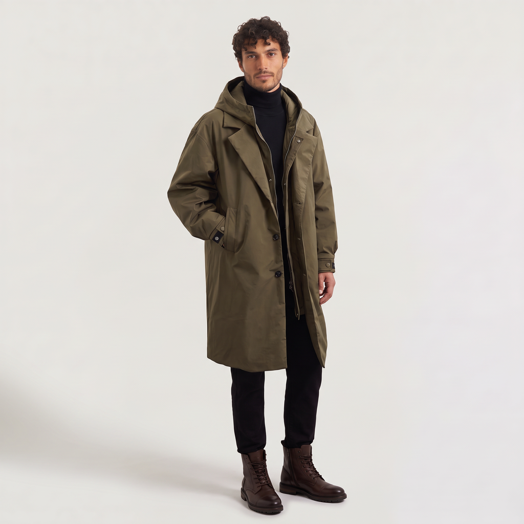 Men's Hooded Longline Waterproof Trench Coat
