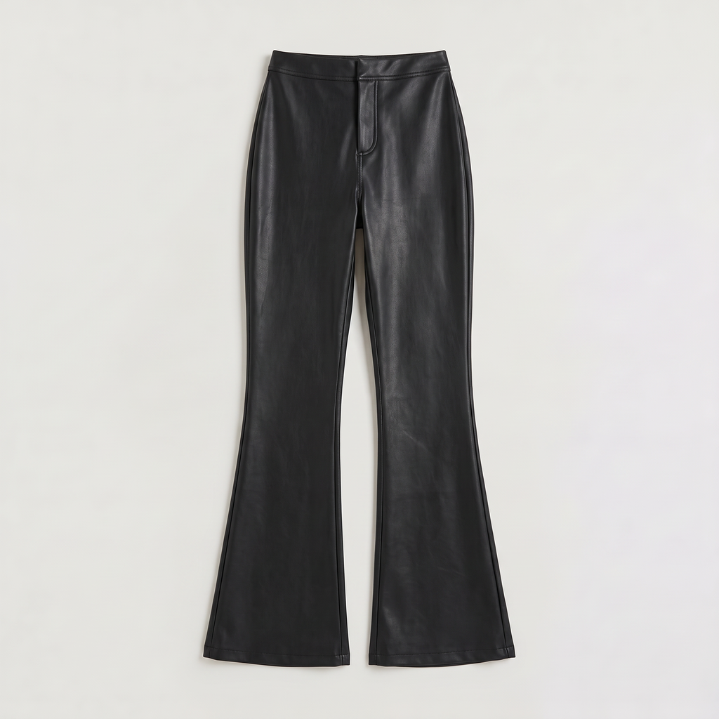 Women's High-Waisted Leather-Look Flared Trousers