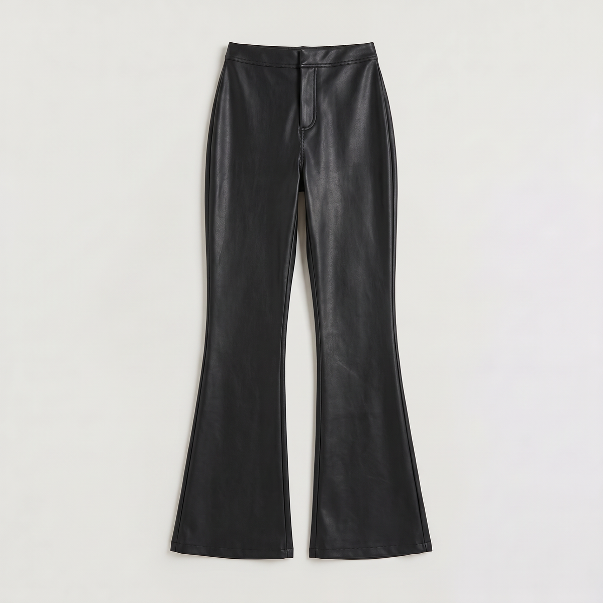 Women's High-Waisted Leather-Look Flared Trousers