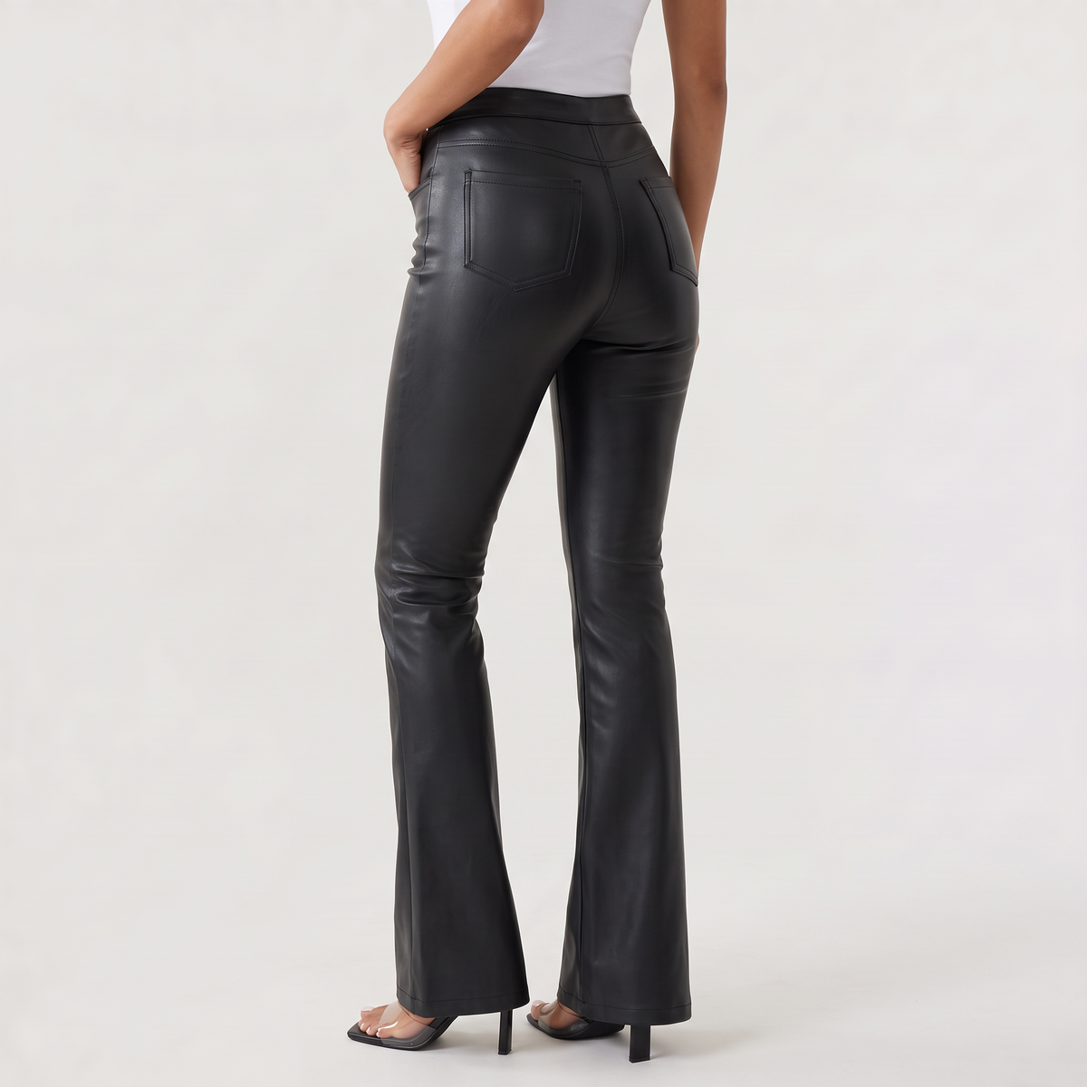 Women's High-Waisted Leather-Look Flared Trousers