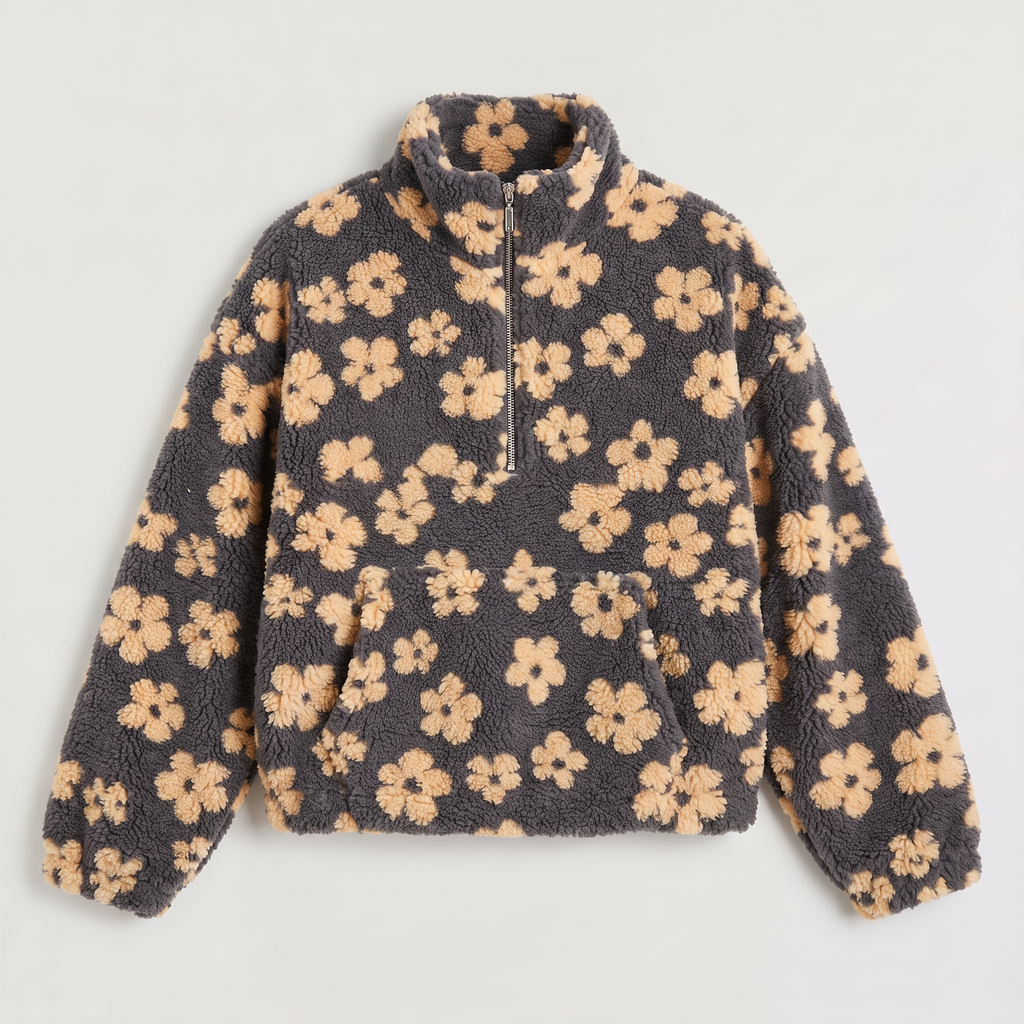 Women's Floral Teddy Fleece Half-Zip Jumper