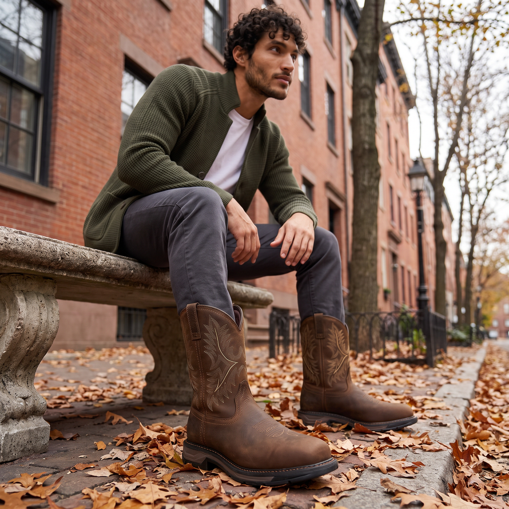 Men's Waterproof Wide Square Toe Work Boots