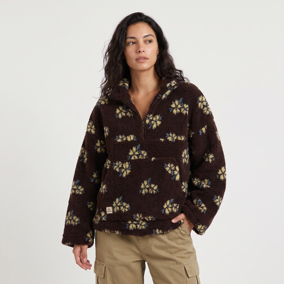 Women's Floral Teddy Fleece Half-Zip Jumper