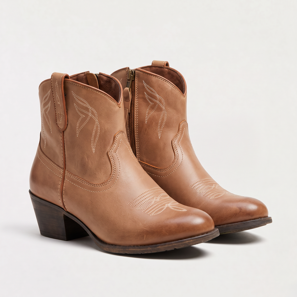 Women's Stonewashed Leather Western Ankle Boots