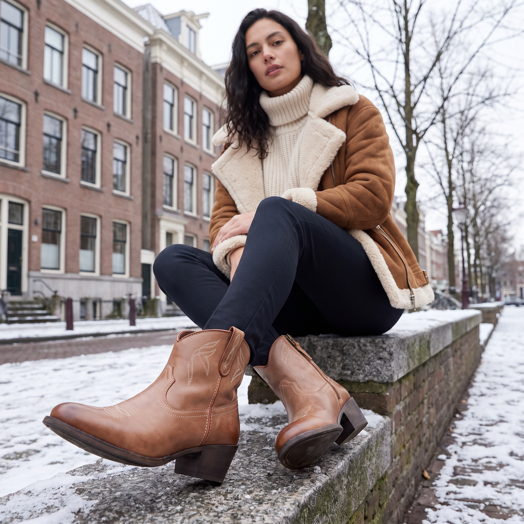 Women's Stonewashed Leather Western Ankle Boots